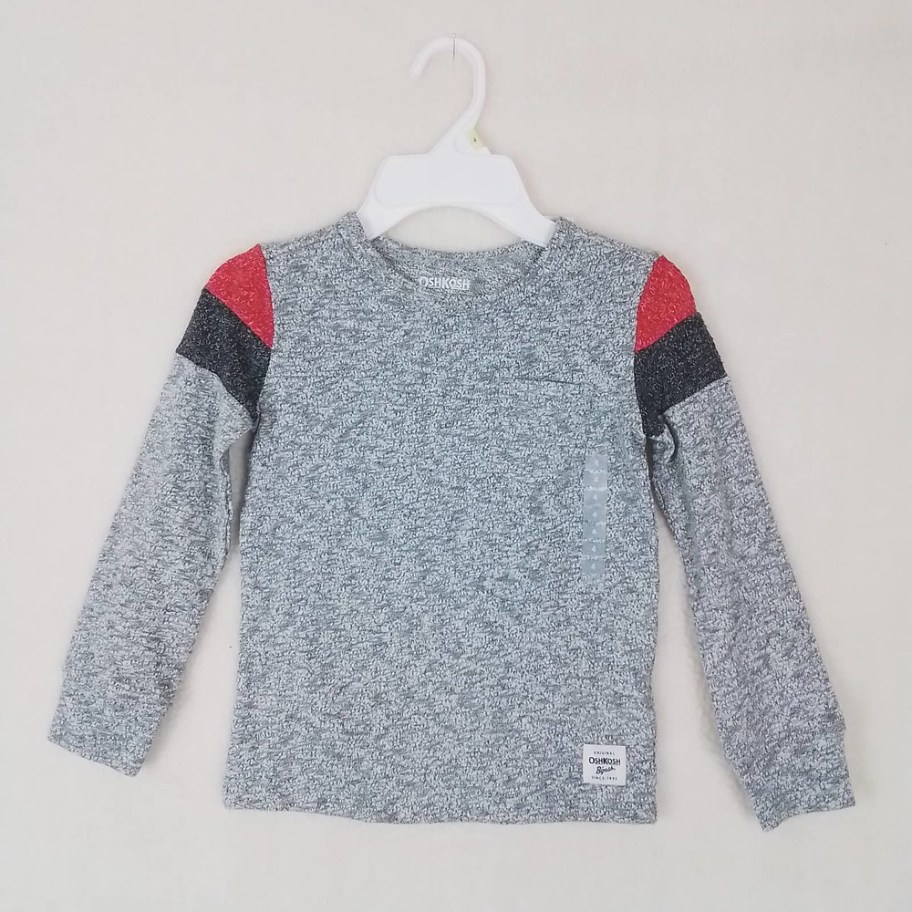 OshKosh Long Sleeve Knit Tee‎ T-Shirt Size 4 in Heathered Gray w/ Red
